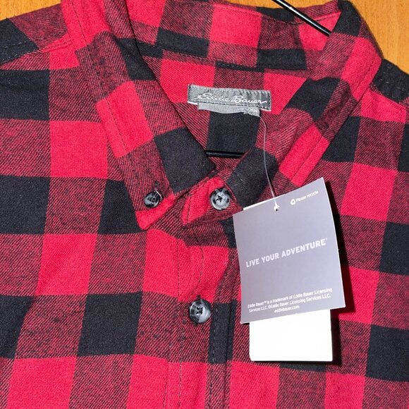 Eddie Bauer Mens XL Red & Black Plaid Button-Up Shirt - Picture 5 of 7